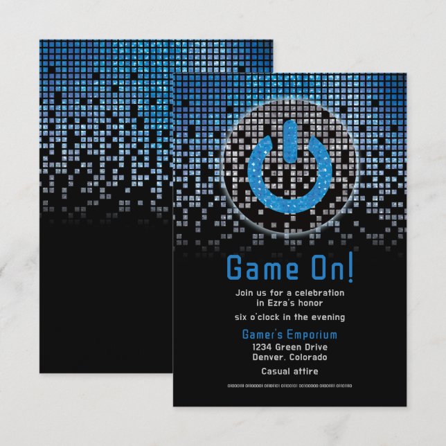 Blue Black Video Game Gamer Bar Mitzvah  Enclosure Card (Front/Back)