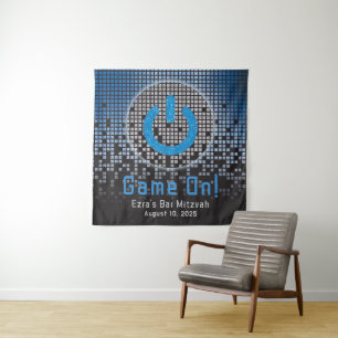 Blue Black Video Game Gamer Bar Mitzvah Tapestry