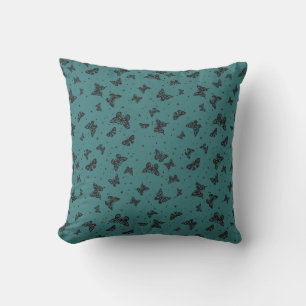 Blue black vintage butterfly motif pattern cushion