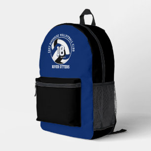 blue black volleyball team colours team name printed backpack