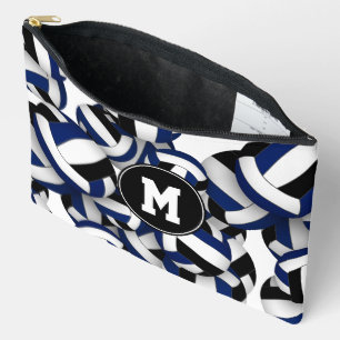 blue black volleyballs pattern monogrammed accessory pouch