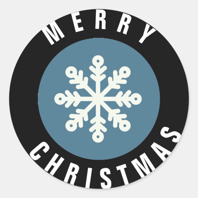 Blue & Black w/ Big White Snowflake Classic Round Sticker (Front)