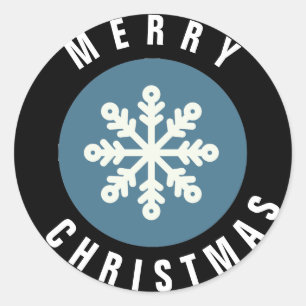 Blue & Black w/ Big White Snowflake Classic Round Sticker
