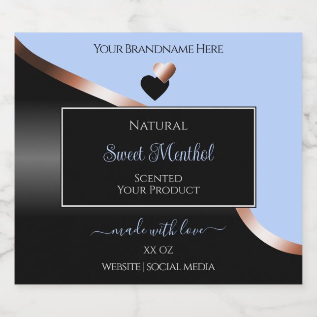 Blue Black Wavy Rose Gold Hearts Product Labels (Single Label)