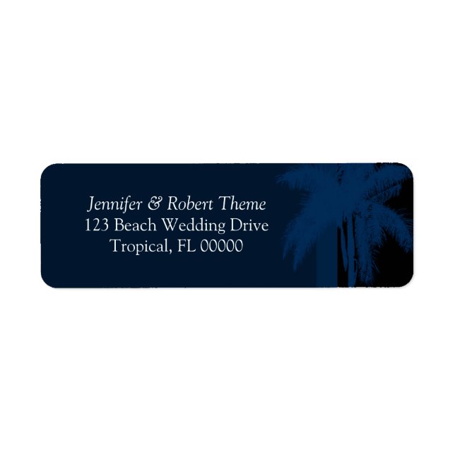 Blue Black Wedding Colours Palm Tree Labels (Front)