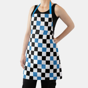 Blue Black White Chequered Pattern Design  Apron