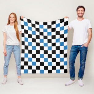 Blue Black White Chequered Pattern Design Fleece Blanket