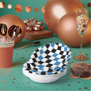 Blue Black White Chequered Pattern Design Paper Plate