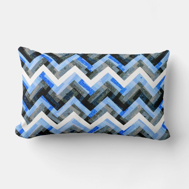 Blue Black White Chevron Textured Lumbar Cushion (Front)