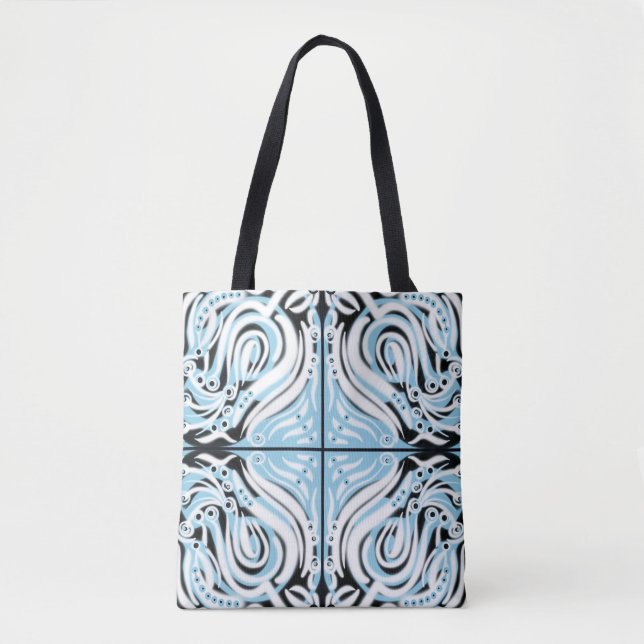 Blue Black White Curly Abstract Pattern  Tote Bag (Front)