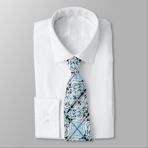 Blue Black White Curvy Abstract Repeat Pattern  Tie