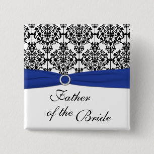 Blue Black White Damask Father of the Bride Pin