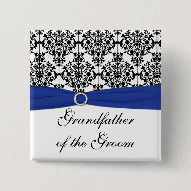 Blue Black White Damask Grandfather of the Groom 15 Cm Square Badge (Front)