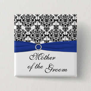 Blue Black White Damask Mother of the Groom Pin