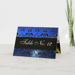BLUE BLACK WHITE DAMASK SAPPHIRE TABLE SEATING HOLIDAY CARD