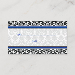 Blue, Black, White Damask Wedding Place Cards