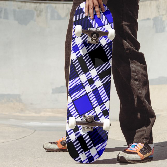 Blue Black White Flannel Tartan Pattern Design  Skateboard (Creator Uploaded)
