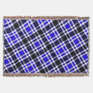 Blue Black White Flannel Tartan Pattern Design Throw Blanket