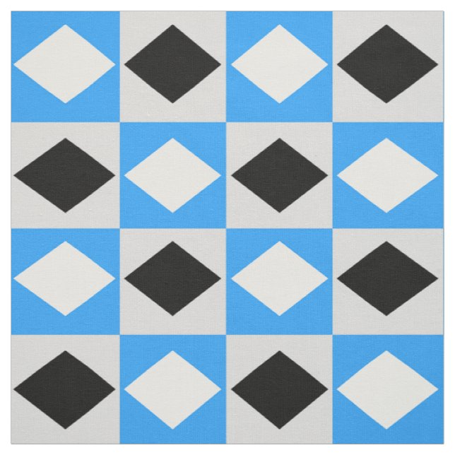 Blue Black White Geometric Rhombus Diamond Fabric (Swatch)