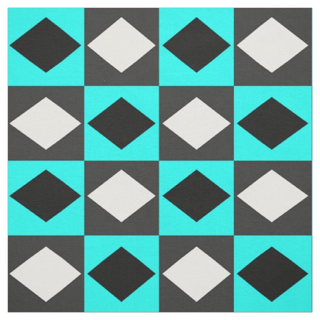 Blue Black White Geometric Rhombus Diamond Fabric (Swatch)