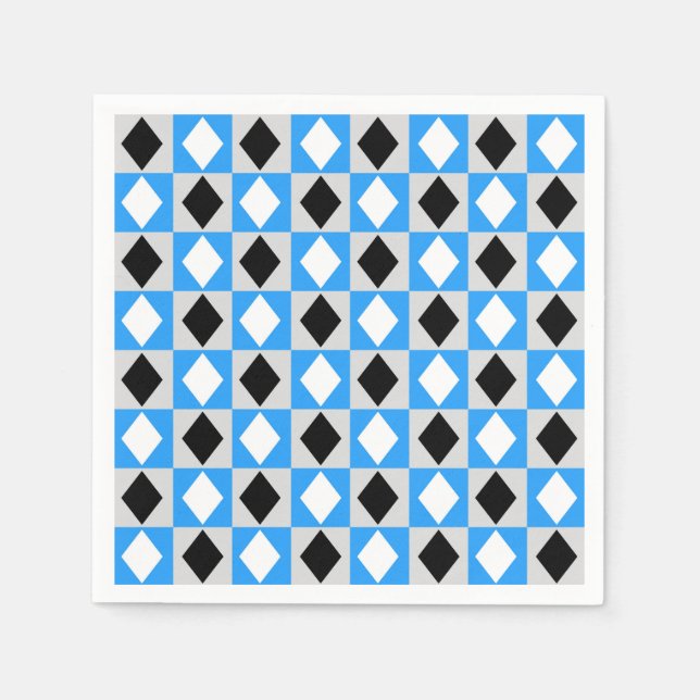 Blue Black White Geometric Rhombus Diamond Napkin (Front)