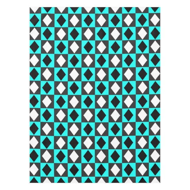 Blue Black White Geometric Rhombus Diamond Tablecloth (Front)