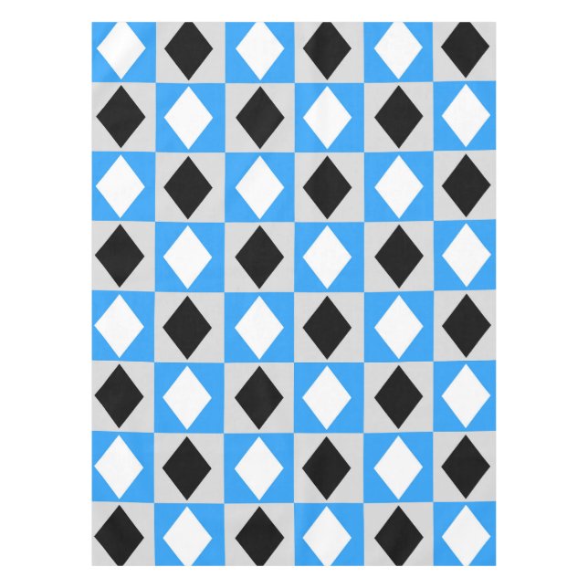 Blue Black White Geometric Rhombus Diamond Tablecloth (Front)