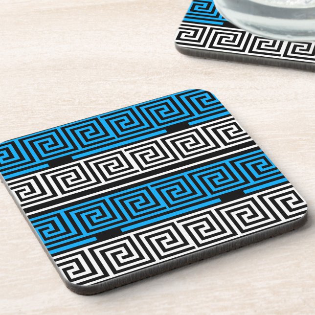 Blue Black White Greek Key Fret Pattern Design  Coaster (Creator Uploaded)