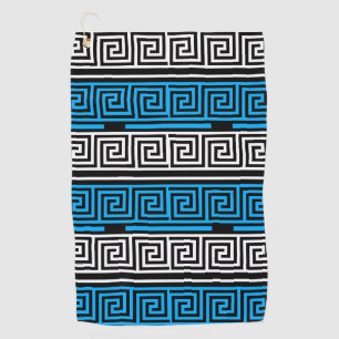 Blue Black White Greek Key Fret Pattern Design Golf Towel