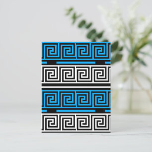 Blue Black White Greek Key Fret Pattern Design Postcard