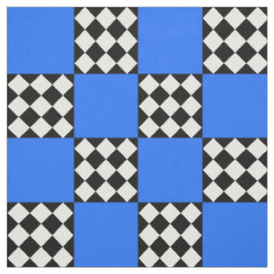Blue Black White Harlequin Square Shape Textile Fabric