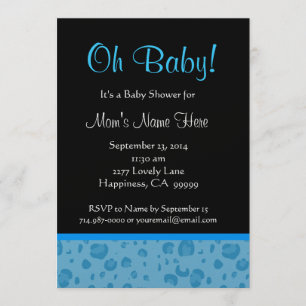 Blue Black White Leopard Print Baby Shower Invitation