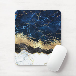 Blue Black White Marble Glam Mouse Pad