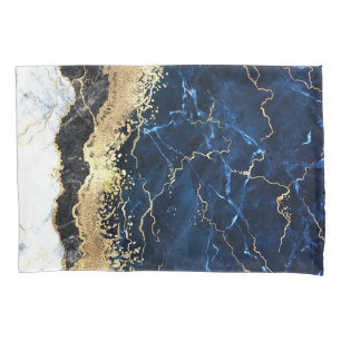 Blue Black White Marble Glam Pillowcase