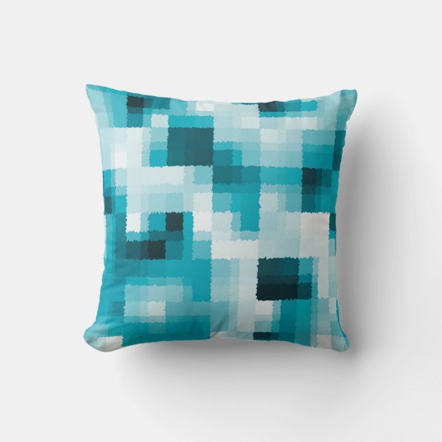 Blue Black White Modern Abstract Pattern Cushion (Front)