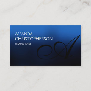 Blue Black White Monogram Business Card