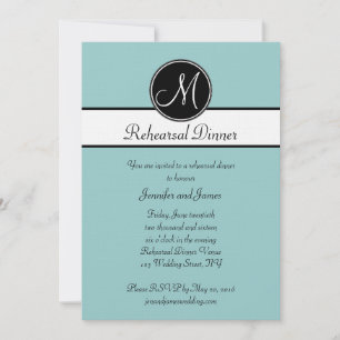 Blue Black White Monogram Rehearsal Dinner Invitation