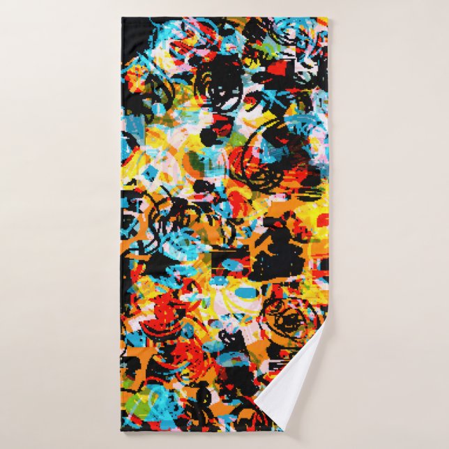Blue, black, white, orange colour. Bright seamless Bath Towel (Bath Towel)
