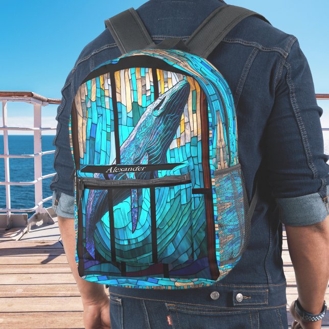 Blue Black White Orka Whale Stain Glass look  Printed Backpack (Creator Uploaded)