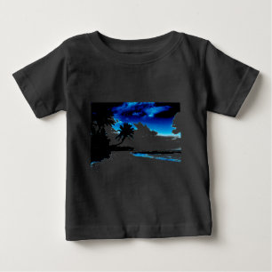 Blue Black White palm Tree Silhouette Baby T-Shirt