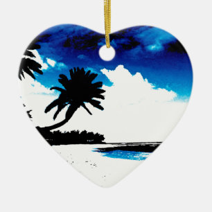 Blue Black White palm Tree Silhouette Ceramic Tree Decoration