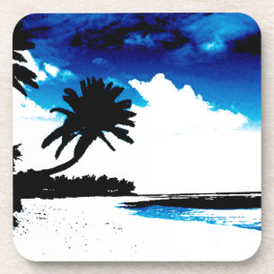 Blue Black White palm Tree Silhouette Coaster