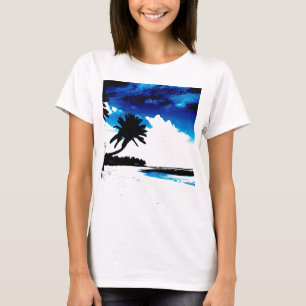 Blue Black White palm Tree Silhouette T-Shirt