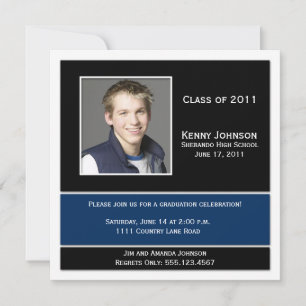 Blue Black White Photo Graduation Invitation