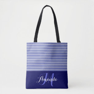 Blue Black & White Pinstripes with Solid Colour #1 Tote Bag