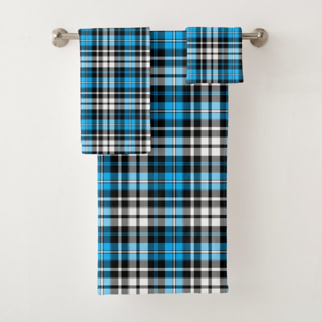 Blue Black White Plaid Tartan Pattern Design  Bath Towel Set (Insitu)