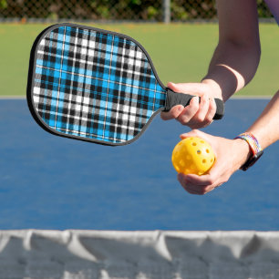 Blue Black White Plaid Tartan Pattern Design Pickleball Paddle