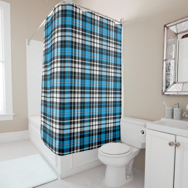 Blue Black White Plaid Tartan Pattern Design  Shower Curtain (In Situ)