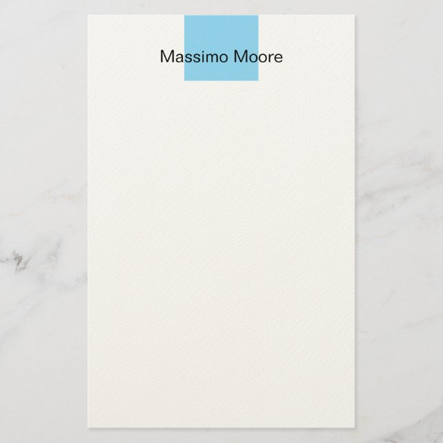 Blue Black White Plain Elegant Own Name Stationery (Front)