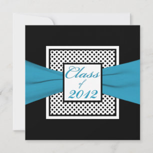 Blue Black White Polka Dot Photo Graduation Invitation